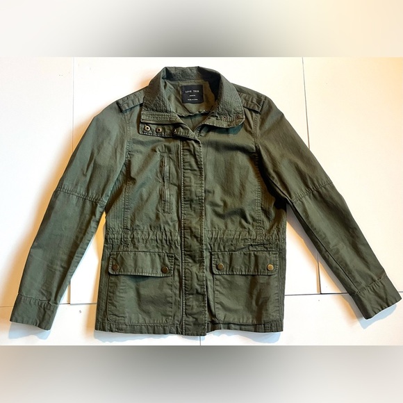 Love Tree Women’s Olive Green Utility Jacket Pockets Adjustable Waist Sz Medium - Picture 1 of 16